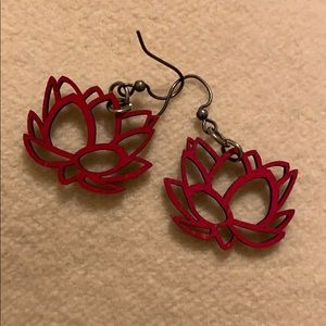 Red woodcut lotus earrings